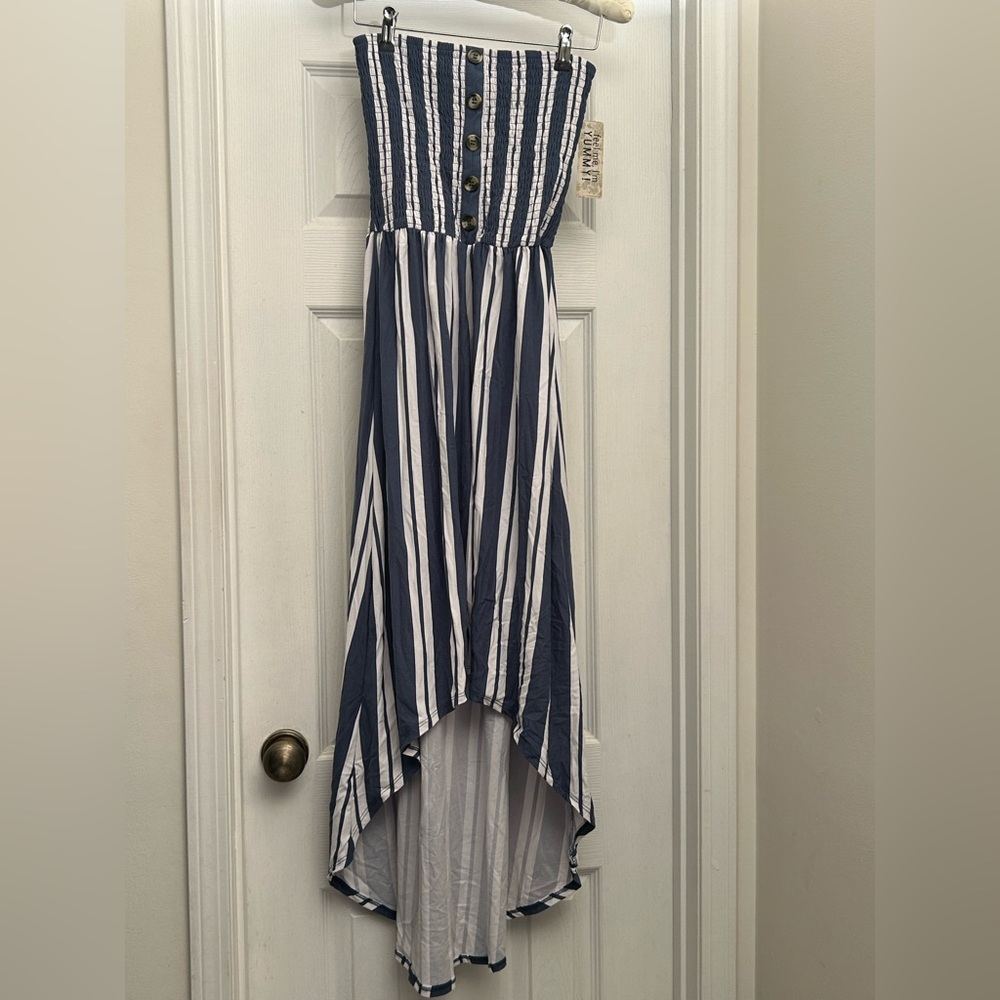 Derek Heart Blue and White Striped High-Low Dress